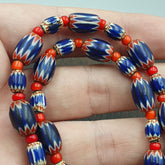 Beads of Antiquity Vintage Venetian White Heart and Blue Chevron Beads Necklace